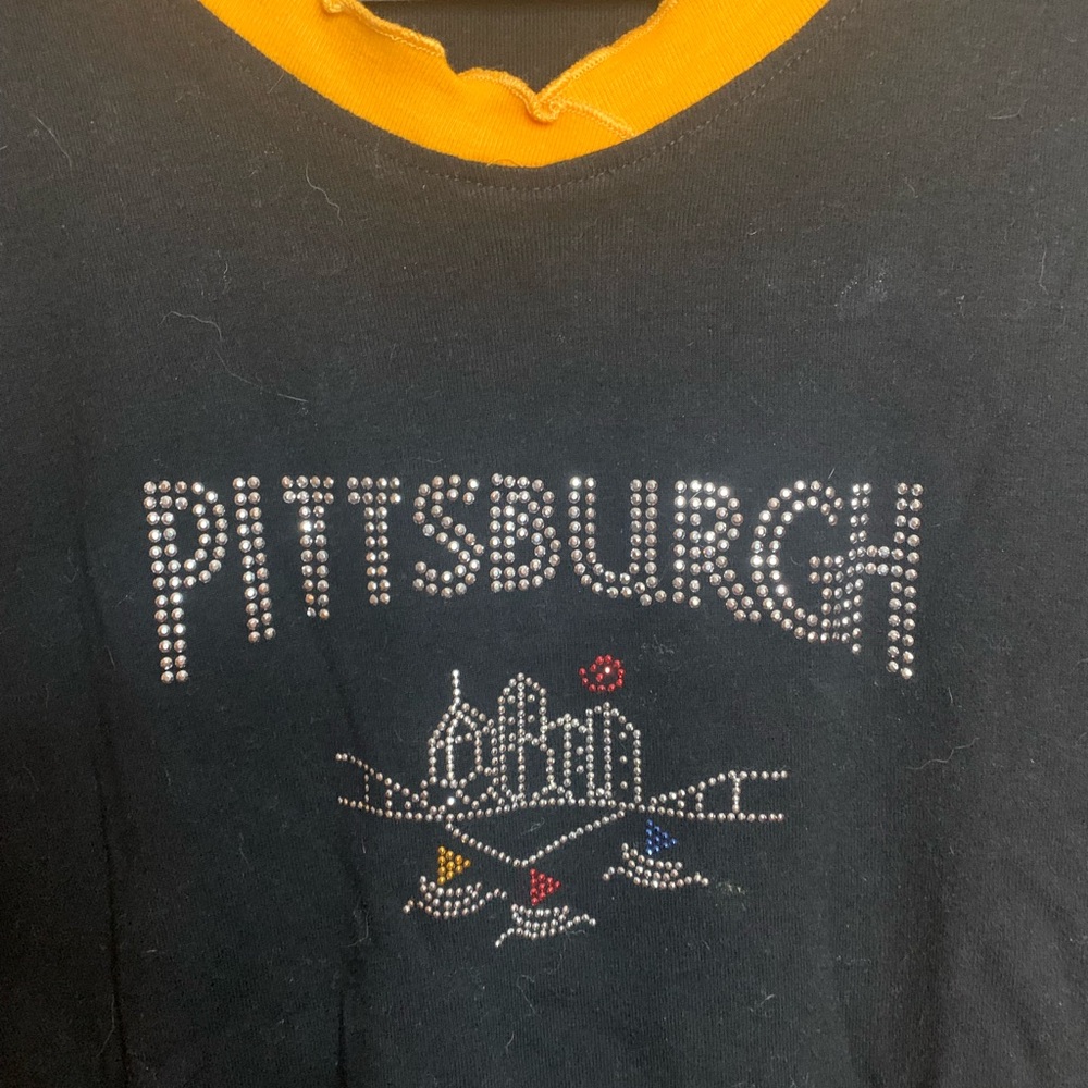 Marvel Fashions “Pittsburgh” Women's Black Long Sleeve Tee with Yellow Accents